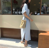 Kukombo New 2022 Women Summer Shirt Dress Single Breasted Oversize Korean Style Vintage Split Lace Up Pure Long Dress DR2628
