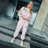 Christmas Gift Letter Print Pullover Suit Women Streetwear O-Neck Long Sleeve Loose 2-piece Woman Simple Slim Warm Women's Suit 2021