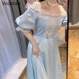 Kukombo Women Elegant Lace Ruffles Slim Dress Romantic Fairy Party Dress Summer Gentle Sweet Lolita Style Princess Vestidos
