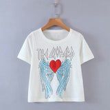 Kukombo Women's Graphic T-Shirt Summer Women White Cotton Casual Short Sleeve Tee Shirt Breathable O-Neck Hip Hop Tee