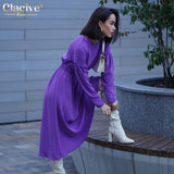 Kukombo Winter O-Neck Purple Elegant Dresses For Women Casual Long Sleeve Office Midi Dress Vintage High Waist Female Dress 2022