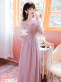 Kukombo Fairy Dress Women Spring New French Retro Palace Wind Net Yarn Long Skirt Temperament Super Fairy Forest Long Sleeve Dress K145