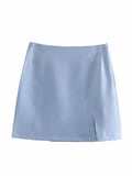 Kukombo Stylish Elegant Skirt Suits Women Fashion 2 Buttons Cropped Blazer Side Split Mini Skirts Suits Female Chic Sets