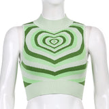 Sweetown 2000s Aesthetic Cute Knitted Tank Vest Pink Heart Print Kawaii Graphic T Shirts Womens Brown Vintage E Girl Crop Top