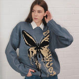 Kukombo Hip Hop Knitwear Sweaters 2022 Harajuku Fashion Butterfly Male Loose Tops Casual Streetwear Pullover Sweaters