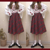 Kukombo Christmas Plaid Skirts Women Spring Autumn New High Waist Red Skirts Female Sweet Korean Loose Long Skirt