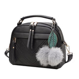 Hairball Tassel Messenger Shoulder Bag For Women PU Leather Handbag Lady Boston Hairball Messenger Crossbody Totes Bag