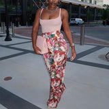 Kukombo High Waist Floral Printed Casual Pants Chic Sweet Trousers