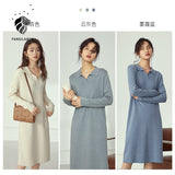 Christmas Gift FANSILANEN Polo Casual Long Knitted Sweater Dress Women Autumn Winter White Elegant Dress Female Long Sleeve Loose Blue Dress