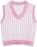 Kukombo Autumn Winter Women Sweater Vest Houndstooth Loose Knitted V-Neck Sleeveless Chic Top Fashion Vintage Sweater Female Waistcoat