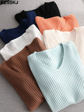 Christmas Gift 2021 basic v-neck solid autumn winter Sweater Pullover Women Female Knitted sweater slim long sleeve badycon sweater cheap