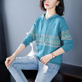 Christmas Gift Print Hooded Knitted Women's Sweater Autumn Winter Loose Pullovers Female Long Sleeve Drawstring  Casual Warm Sweater