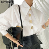 Christmas Gift BGTEEVER Stylish Chic Lantern Sleeve Women White Shirts Blouses Spring Buttons Loose Female Shirts Tops Elegant Ladies Blusas