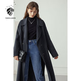 Christmas Gift FANSILANEN Double Breasted 100% Wool Coat Women Elegant Cashmere Long Winter Coat Female Oversized Vitnage Blend Jacket Overcoat