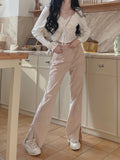 Kukombo Pink Kawaii Lolita Pants Female Lace Japanese Long Trousers Women Sweet Cute Slim Bell-Bottoms Korean Clothing Autumn Winter New