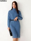 Christmas Gift 2021 autumn winter thick straight maxi sweater dress women high neck long sweater dress elegant female loose Warm maix  dress