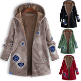 Christmas Gift Women Winter Coat Casual Floral Print Hooded Zipper Cotton Womens Coat Vintage Pocket Zipper Loose Plus Size Female Outwear