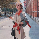 Kukombo Women's Windbreaker Long Sleeve 2022 Spring Matching Lapel Korean Preppy Style Coat Girl Long Thin Coat 2021 Woman Manteau De Printem