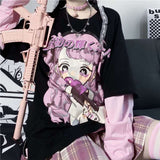 Thanksgiving Gift Kawaii Cartoon Sweet Girls T-Shirt Long Sleeve Streetwear Harajuku Pink Gothic Casual Tops Vintage Loose Summer Woman Tshirts