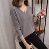Christmas Gift V-neck Oversize Pullovers Sweaters Women's Spring New Solid Knitted Casual Loose Soft Bottoming Female Basic Sweater Top