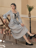 Kukombo Sweet Retro Kawaii Dresses For Women Autumn Bowknot Lace Square Neck Elegant Long Sleeve Palace Style Retro Dress Party Vestido