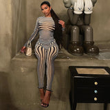 Kukombo Sexy Zebra Paisley Print Midnight Two Piece Pant Sets Suits Women Tracksuit Sexy Hipster Mesh Outfits Co-Ord Set Baddie Clothes