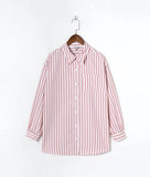 Kukombo Stylish Women's Classic-Fit Long Sleeve Lightweight Button Down Shirt  Vertical Stripes Oversize BF Style Top Blouses
