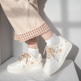 Kukombo Women Sports Kawaii Shoes Sneakers Platform White Anime Spring Tennis Lolita Flat Vulcanize Running Korean Rubber Sole Trainers
