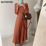 Kukombo Chic Square Collar Summer Dresses for Women Belted Midi Pleated Vestidos Elegant Lantern Sleeve Female Party Dress 2022