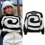 Kukombo Paisley Printed Oversized Sweater Women 2022 Autumn Winter Loose O-Neck Long Sleeves Knitted Pullovers Preppy Style Tops