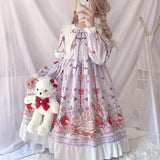 Kukombo Hstar Cute Women's Lolita OP Dress Flouncing Trim Japanese Harajuku Long Sleeves Victorian Dress Vestidos Gothic Lolita Cosplay