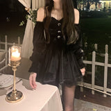 Graduation Gift Big Sale Gothic Black Velvet Dress Evening Party Long Sleeve Y2k Mini Dress Women Vintage Elegant One Piece Dress Korean 2023 Autumn