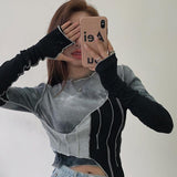 Christmas Gift Long Sleeve T-shirts Womens New Designers Slim Irregular Patchwork Tie-dye O-neck Streetwear Chic Fashion Leisure Tees Female