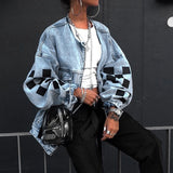 Christmas Gift 2021 Jean Jacket Women Denim Jackets Autumn Winter Loose Plaid Zipper Tops Streewear Hip Hop Coats Jackets Ladies Plus Size 5xl