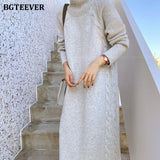 Christmas Gift BGTEEVER Turtleneck Full Sleeve Oversized Knit Dress Female 2021 Winter Vestidos Casual Thick Twisted Women Long Sweater Dress