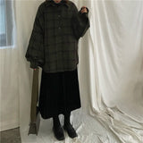 Christmas Gift 2021 Harajuku Autumn Plaid Thin Section Wool Cardigan Korean Puff Sleeve Slim Warm Shirt Jacket Retro Casual Women Button Top