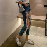 Kukombo  Plus Size 5XL Solid Fashion Jeans For Women Ripped Hole Casual High Waisted Pencil Jeans Korean Pants Female Fashion New KZ72
