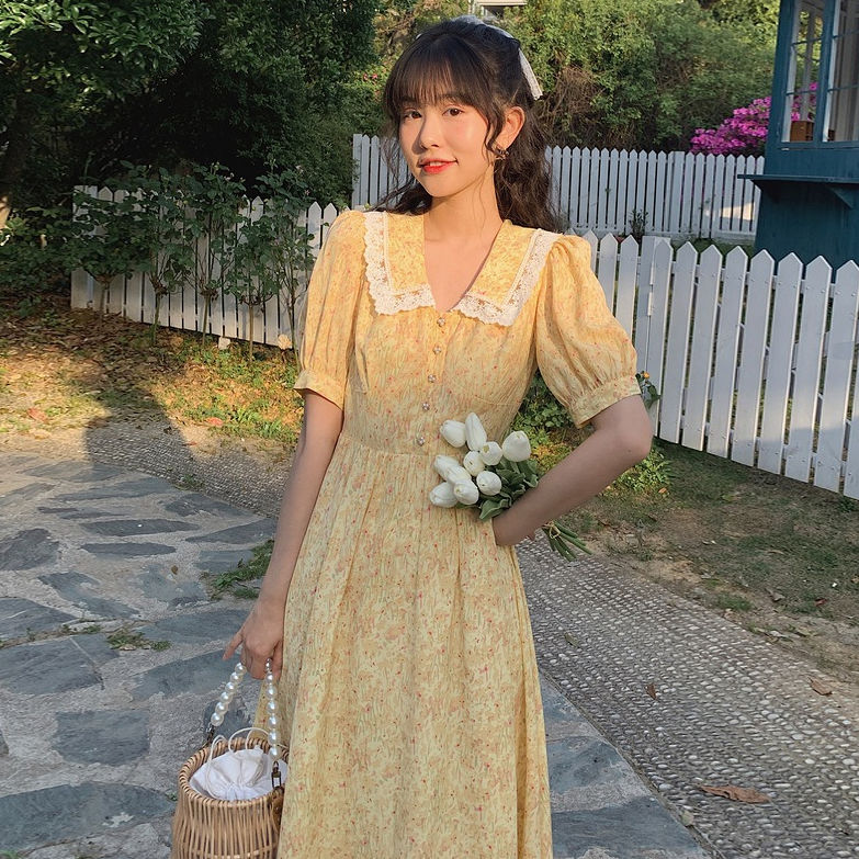 Kukombo  2022 Summer Vintage Floral Dress Women Korean Elegant Sweet Cute Print Midi Dresses V-neck Lace French Holiday Cottagecore Dress
