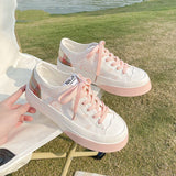 Kukombo Sneakers Women's Sports Kawaii Shoes Canvas Pink Flat Platform Running White Casual Anime Lolita Korean Vulcanize Rubber Sole K24