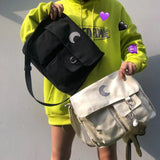 Kukombo Shoulder Bag Student Postman Female Crossbody Bags Japanese-style Handbags For Women Moon Art Canvas Bag Bags For Women Сумки
