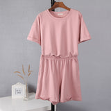 Christmas Gift Hirsionsan Summer Cotton Sets Women Casual Two Pieces Short Sleeve T Shirts and High Waist Short Pants Solid Outfits Tracksuit