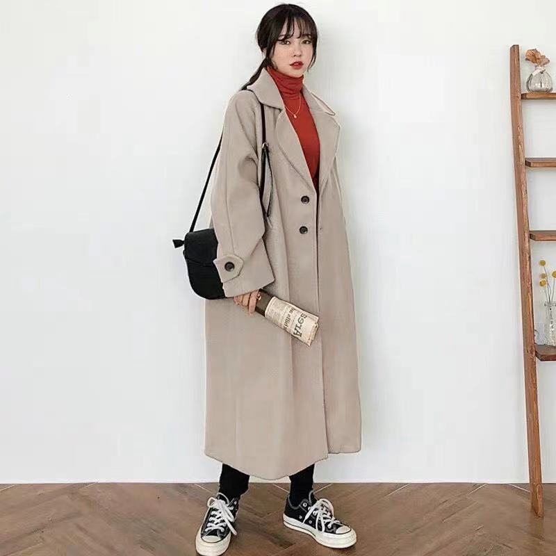 Christmas Gift Woman Long Coat Fashion Korean Preppy Style Retro Versatile Windbreaker Casual Warm Woolen Coat Oversize 2021 Spring Women Coat