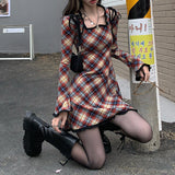 Kukombo  Spring Plaid Lolita Dress Women Elegant Japanese Kawaii Paty Mini Dress Female Casual High Street Korean Dress Women 2022 New