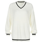 Christmas Gift HEYounGIRL  V Neck White Casual Sweater Women Preppy Style Korean Long Sleeve Jumpers Ladies High Street Autumn Winter Pullover