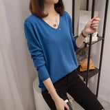 Christmas Gift V-neck Oversize Pullovers Sweaters Women's Spring New Solid Knitted Casual Loose Soft Bottoming Female Basic Sweater Top