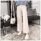 Christmas Gift 2021 autumn winter new casual straight pants  women female drawstring loose high waist knitted wide leg pants casual Trousers