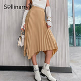 Christmas Gift High street irregular A-line pleated maxi skirt women Fashion high waist bottom dress Causal solid color wrap skirt