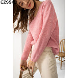 Christmas Gift Basic Thick Loose v-neck oversize Sweater Pullover Women Autumn winter Casual long Sleeve Sweater For women Chic Jumpers top