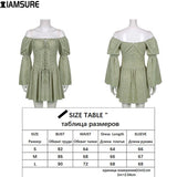 Kukombo Vintage Dot A-Line Dress With Corset Casual Halter Slash Neck Long Flare Sleeve Mini Dresses For Women 2022 Fashion Lady