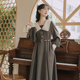 Kukombo Preppy Style Dress Women Spring 2022 French Double Collar Fashion Sweet Long Sleeved Elegant Dress Vestidos Autumn With Belt